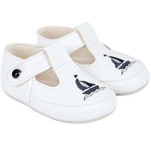 Baby Boys White & Navy T-Bar Boat Pram Shoes